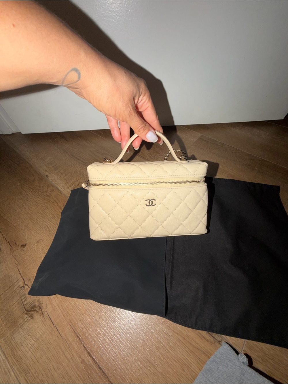 CHANEL Quilted Mini Top-Handle Vanity Bag - Cream